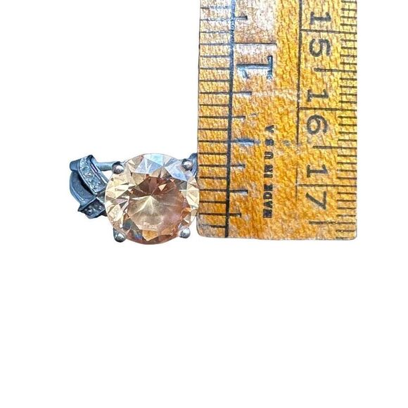 Sterling silver 925 round Citrine CZ flanked by small czs size 7 - Picture 4 of 12